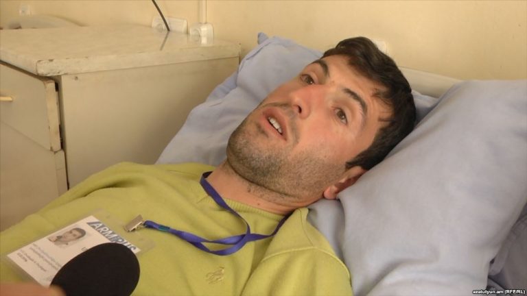 Armenia -- Journalist Tirayr Muradyan beaten up during protests in Yerevan, 19Apr2018