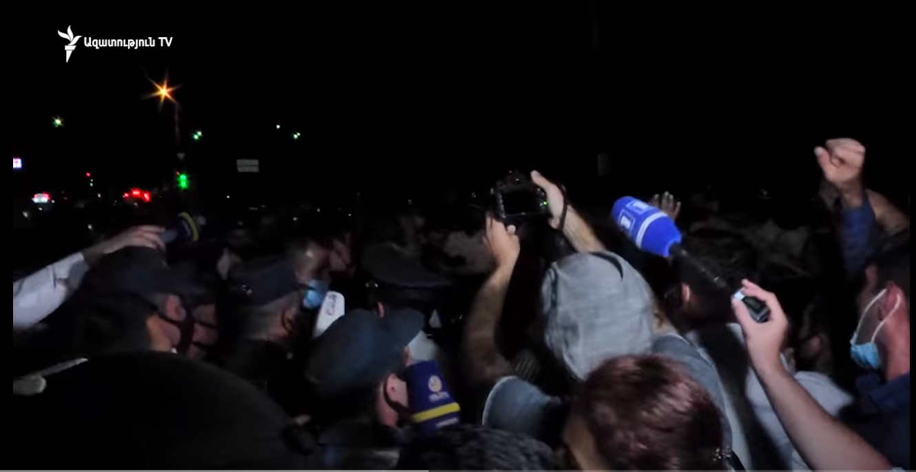 Armenia -- Journalists pushed around while covering tycoon Gagik Tsarukian's departure from NSS, Yerevan, 16Jun2020