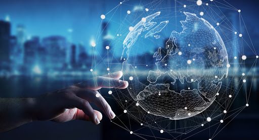 Fingers Touching Digital Globe